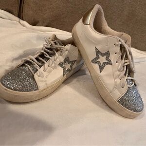 Golden Goose Style Women's White and Silver Sneakers